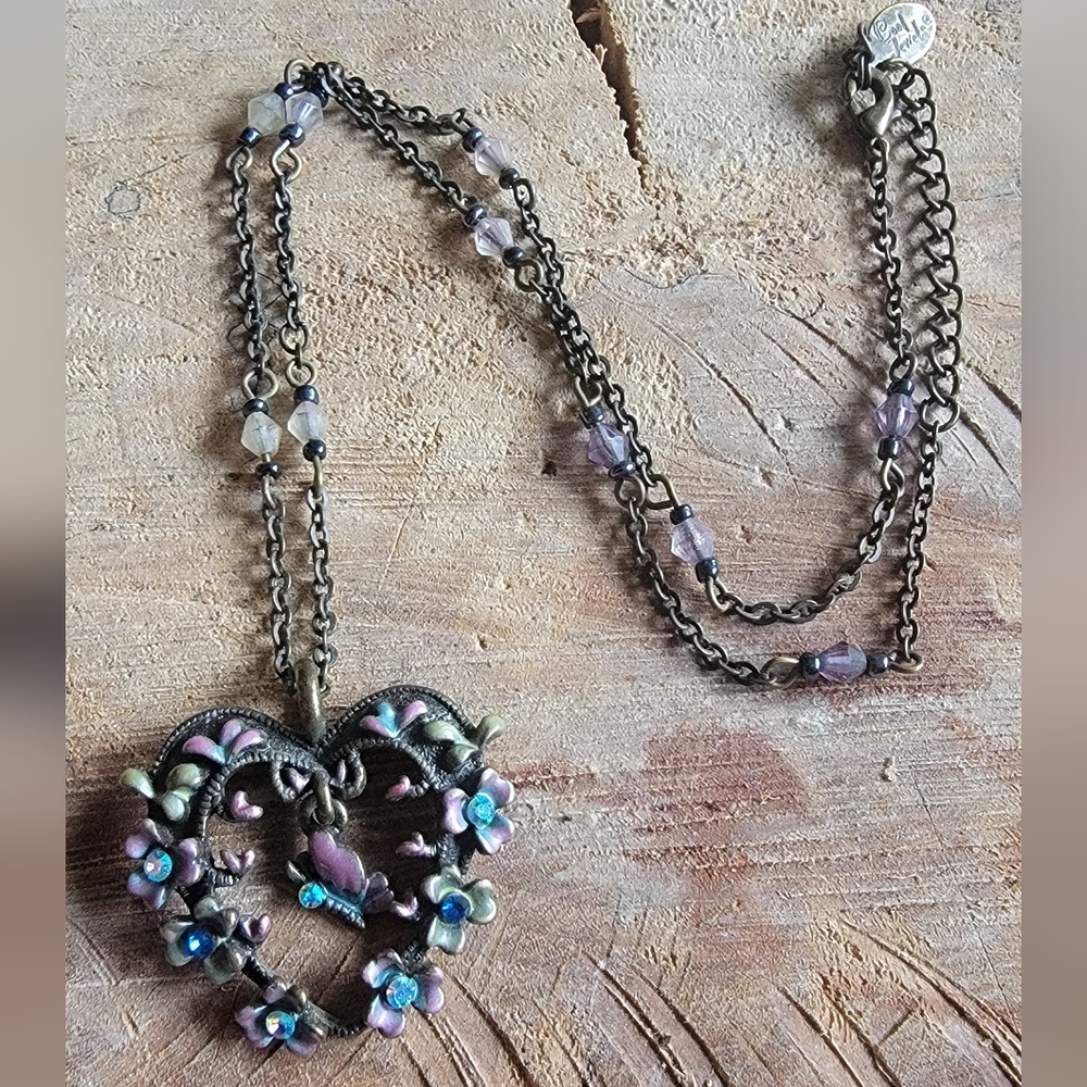 COOL JEWELS Vintage Retro Victorian Floral Heart Pendant Necklace